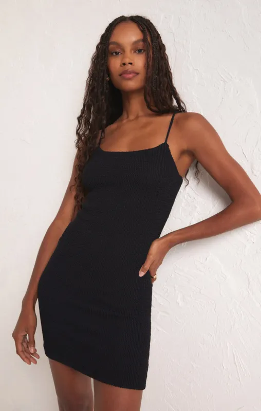 Z-Supply Azure Crinkle Stretch Knit Mini Dress - Black sold by Sun Diego Boardshops