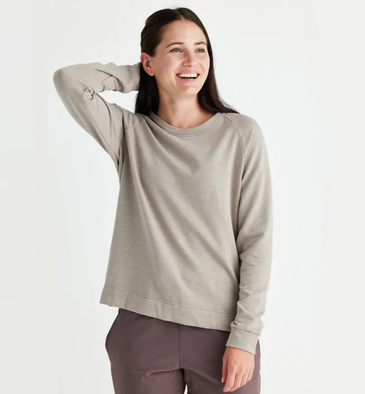 FREE FLY Women's Bamboo Lightweight Fleece Crewneck Pullover - HEATHER STONE sold by Sun Diego Boardshops