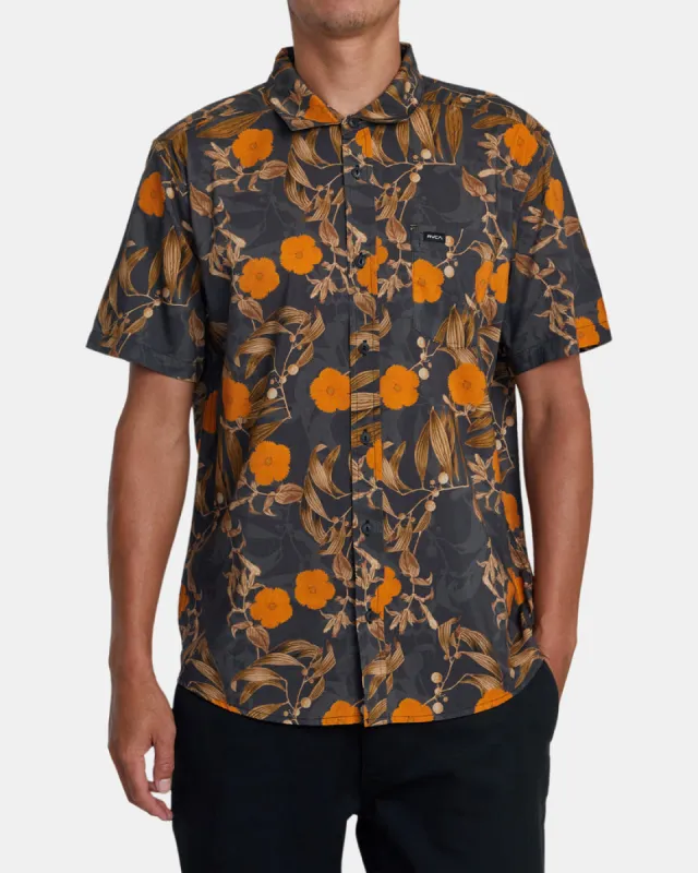 RVCA BOTANICAL SHORT SLEEVE WOVEN SHIRT - BLACK sold by Sun Diego Boardshops