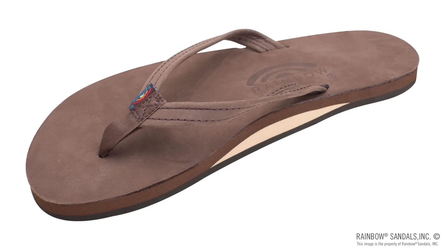 Rainbow Single Layer Premier Leather with Arch Support and a 1/2" Narrow Strap Sandals - Expresso sold by Sun Diego Boardshops