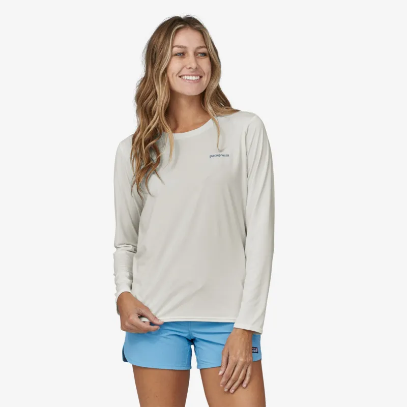 Patagonia Long-Sleeved Capilene Cool Daily Graphic Shirt - Waters - Boardshort Logo Light Plume Grey: White sold by Sun Diego Boardshops