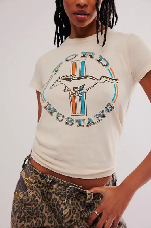 Junk Food WOMEN'S FORD MUSTANG STRIPE ORIGINAL TEE - BIRCH sold by Sun Diego Boardshops