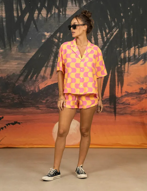Duvin Women GOLDEN HOUR CROP BUTTONUP - PINK sold by Sun Diego Boardshops