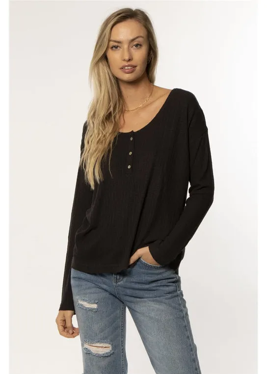 Amuse Society SADIE LS KNIT TOP - BLACK sold by Sun Diego Boardshops