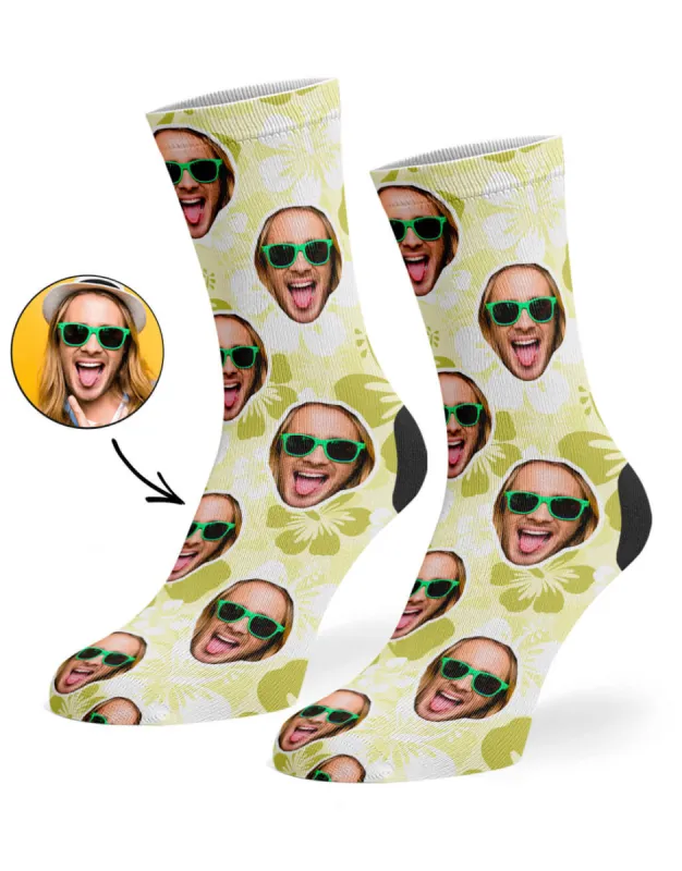 Yellow Hawaiian Face Socks made by Super Socks