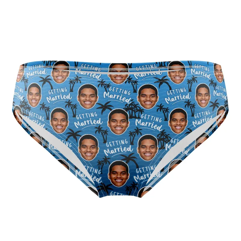 Getting Married Personalised Face Pattern Swim Trunks sold by Super Socks