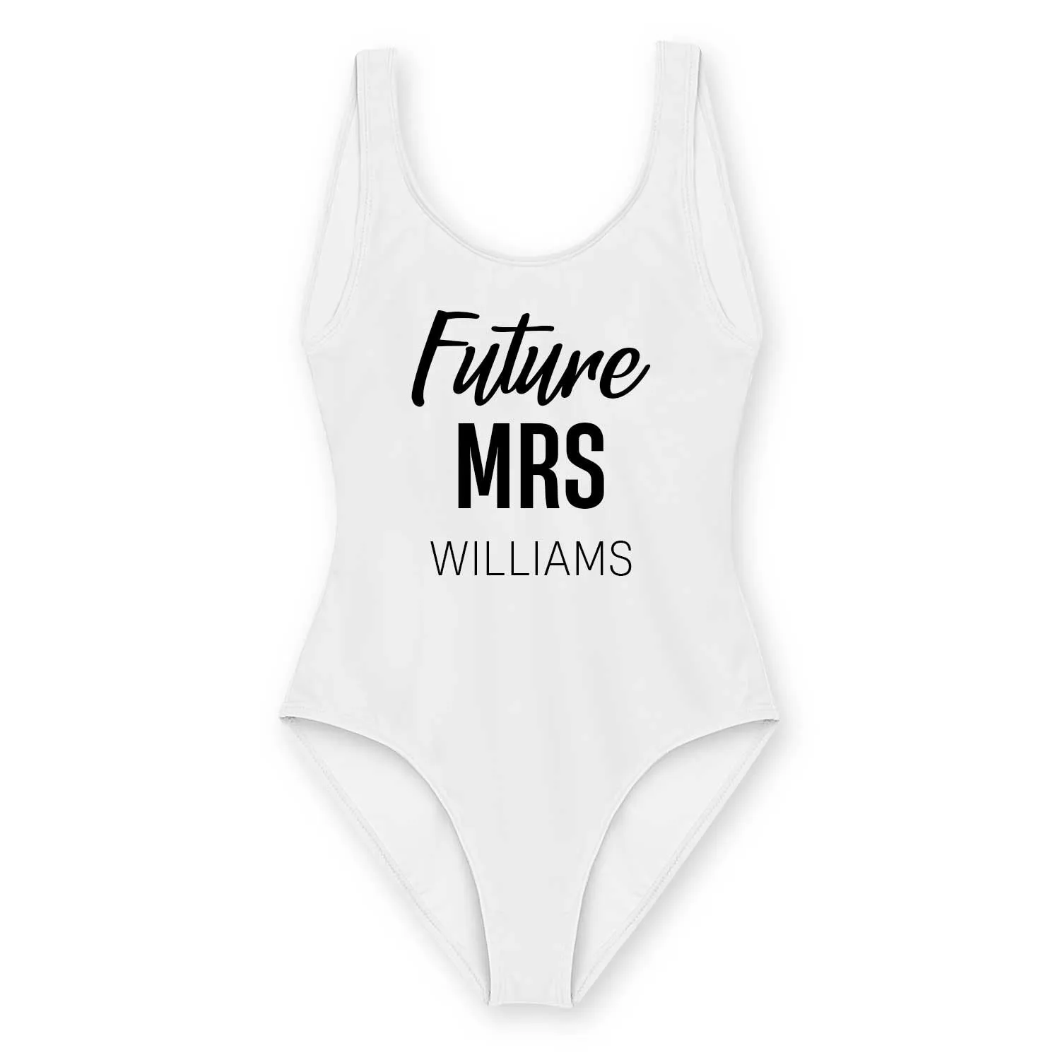 Future Mrs *Name* Personalised White Swimsuit sold by Super Socks product image thumbnail 2