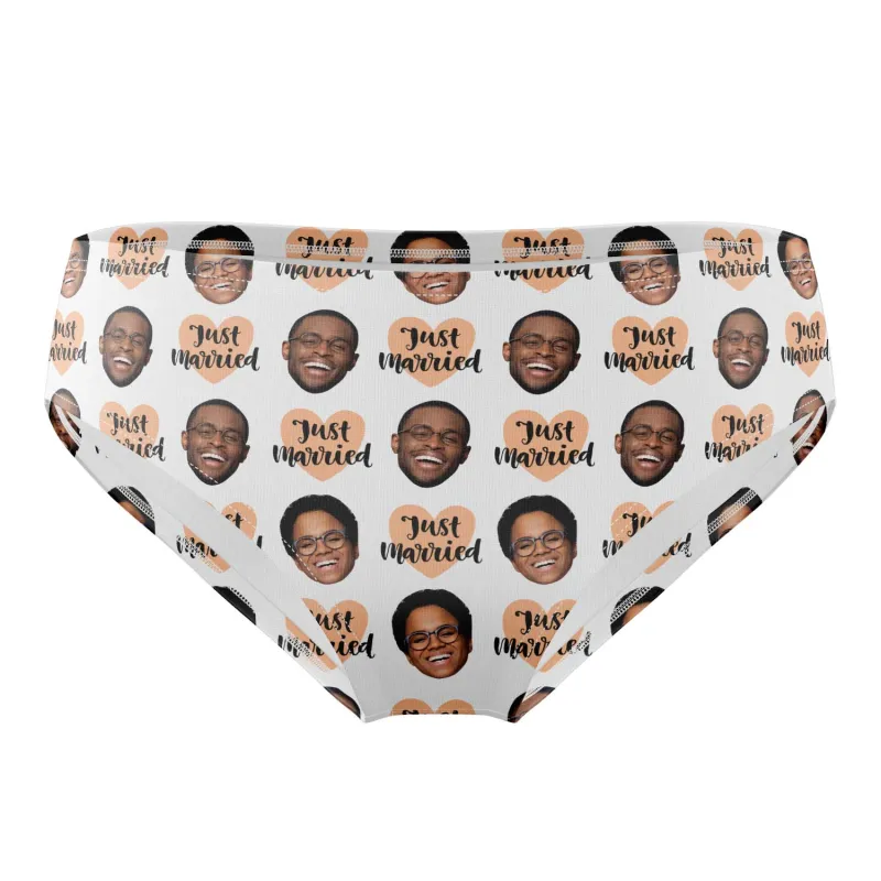 Just Married Swim Trunks Personalised With Faces sold by Super Socks