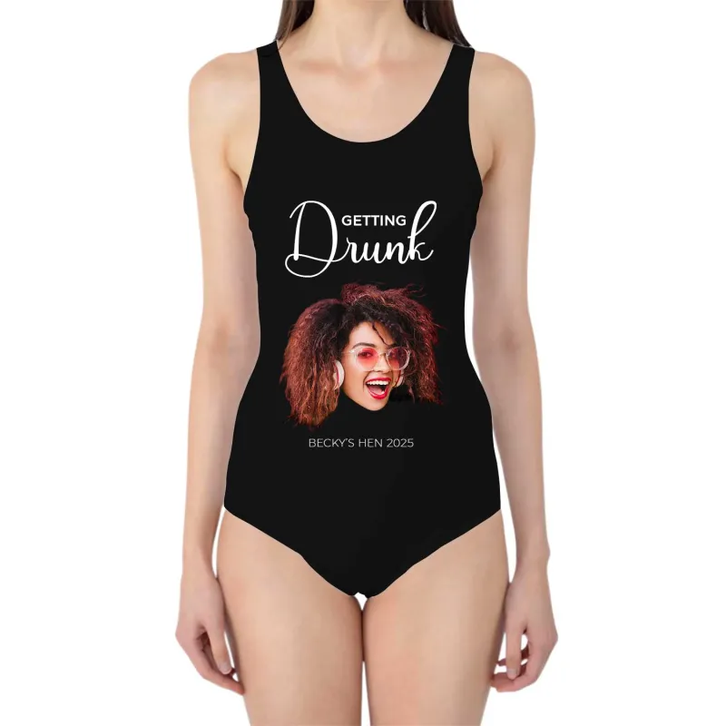 Getting Drunk Swimsuit Personalised With Face and Text sold by Super Socks