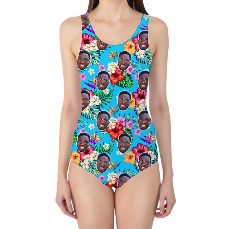 Tropical Floral Hawaiian Swimsuit Personalised With Face sold by Super Socks