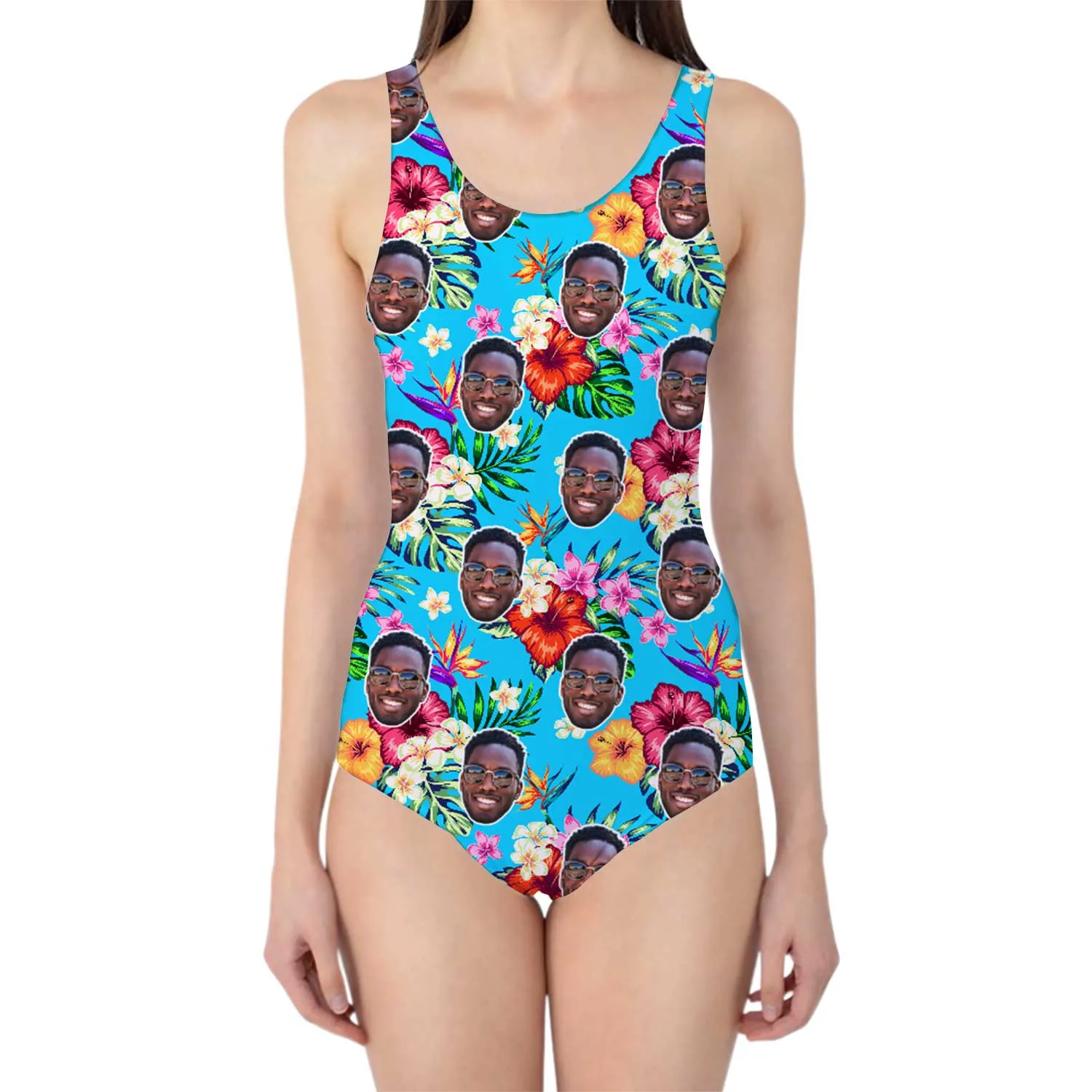 Tropical Floral Hawaiian Swimsuit Personalised With Face sold by Super Socks