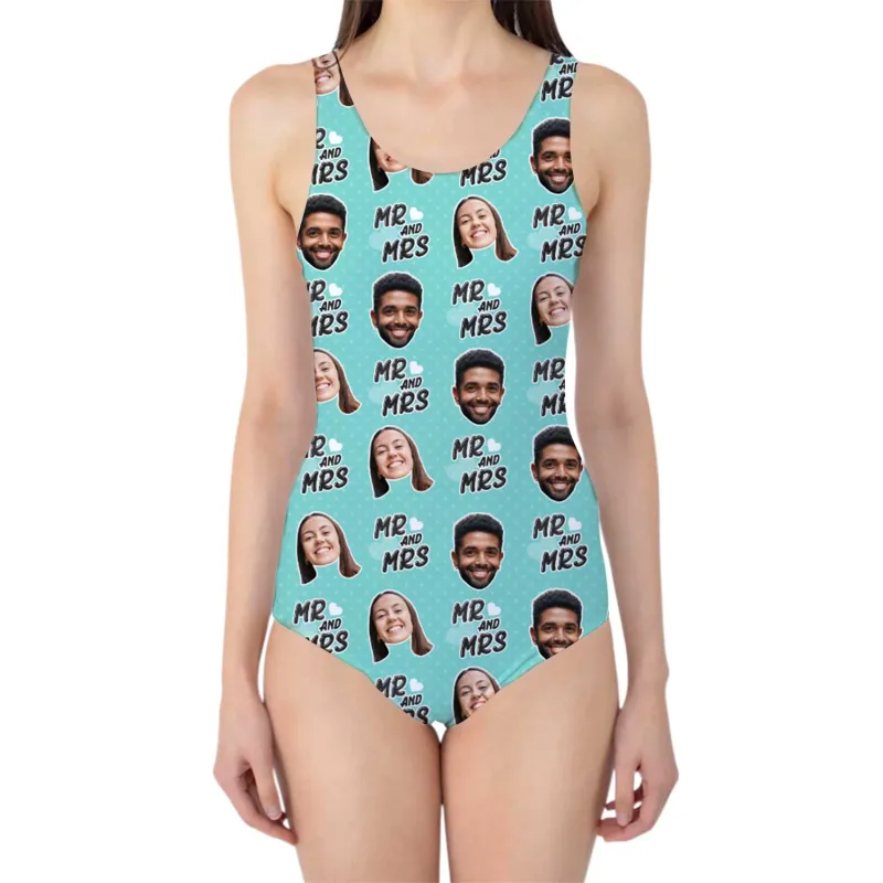 Mr & Mrs Swimsuit Personalised With Faces sold by Super Socks