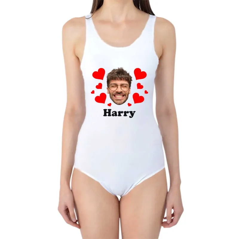 Love Heart Swimsuit Personalised With Face And Name sold by Super Socks