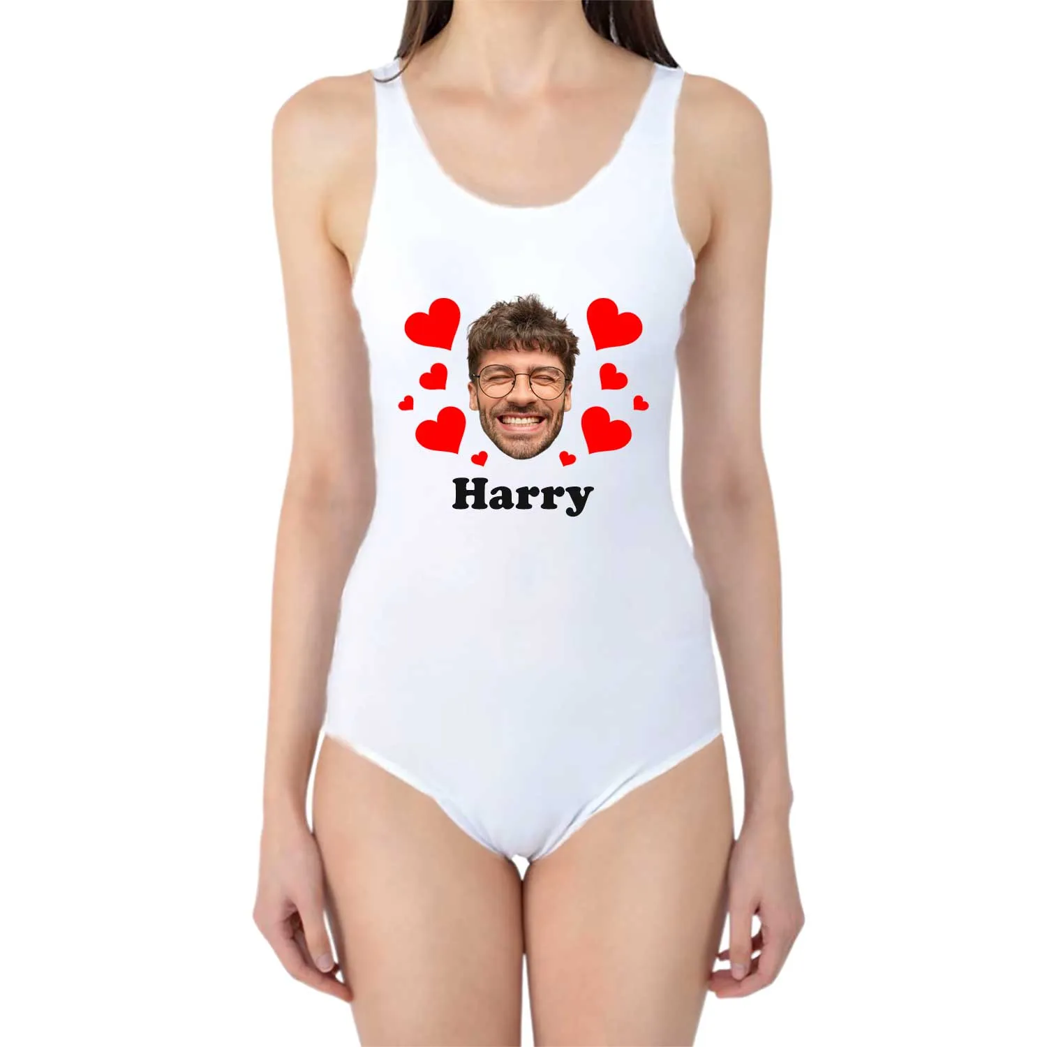 Love Heart Swimsuit Personalised With Face And Name sold by Super Socks