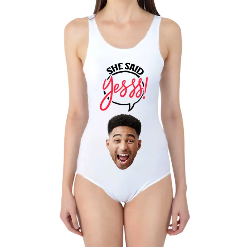 She Said Yesss! - Personalised Swimsuit With Groom Face sold by Super Socks