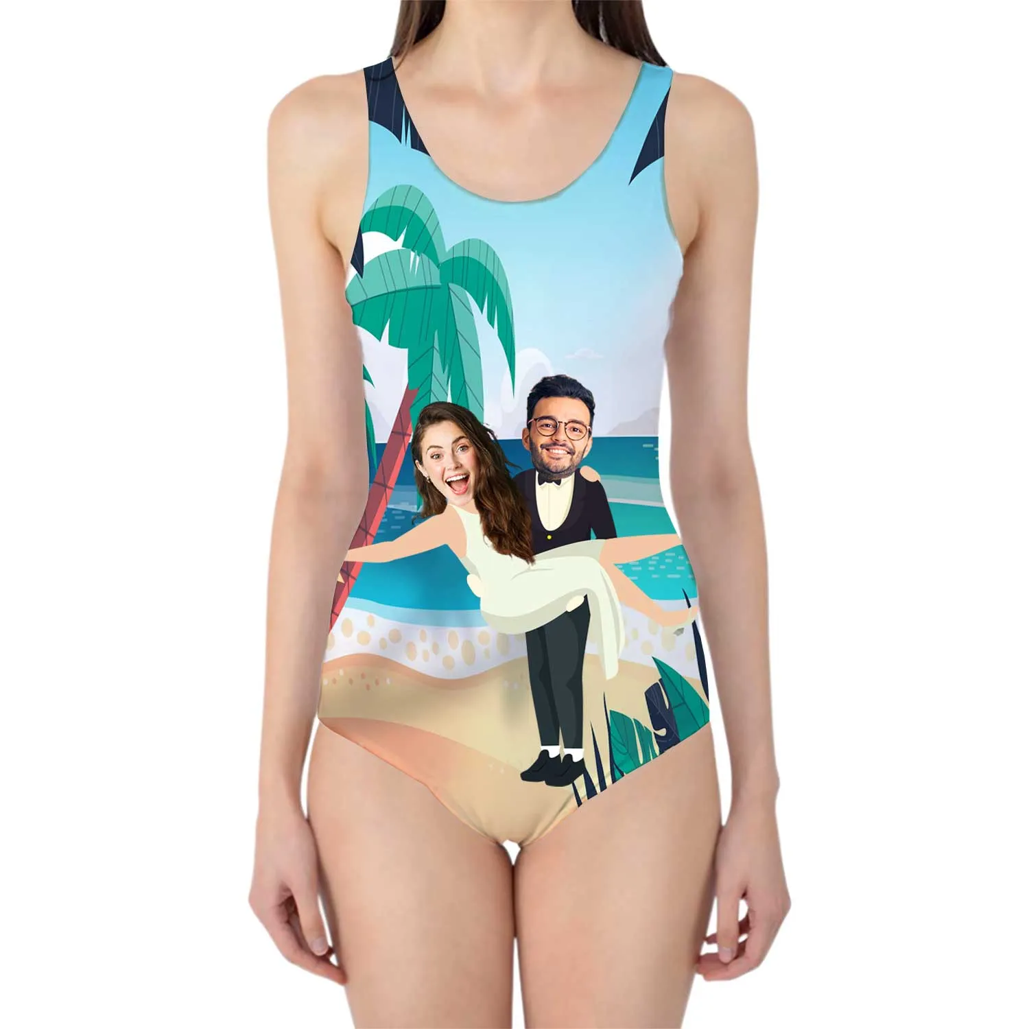 Bride and Groom Wedding Swimsuit Personalised With Faces sold by Super Socks