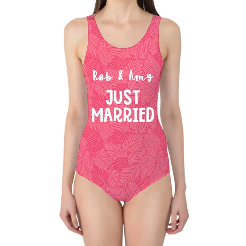 Just Married Swimsuit Personalised With Names sold by Super Socks