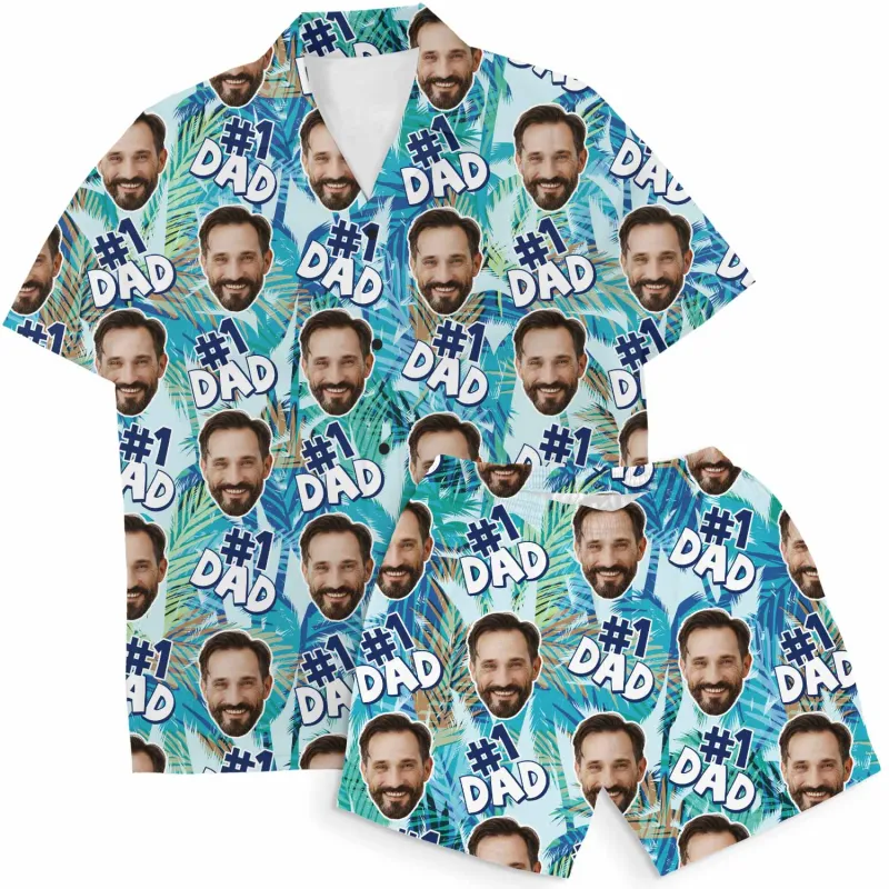 #1 Dad Personalised Hawaiian Shirt Shorts Set sold by Super Socks