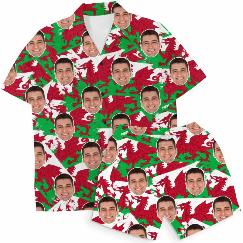 Wales Flags Personalised Hawaiian Shirt Shorts Set sold by Super Socks