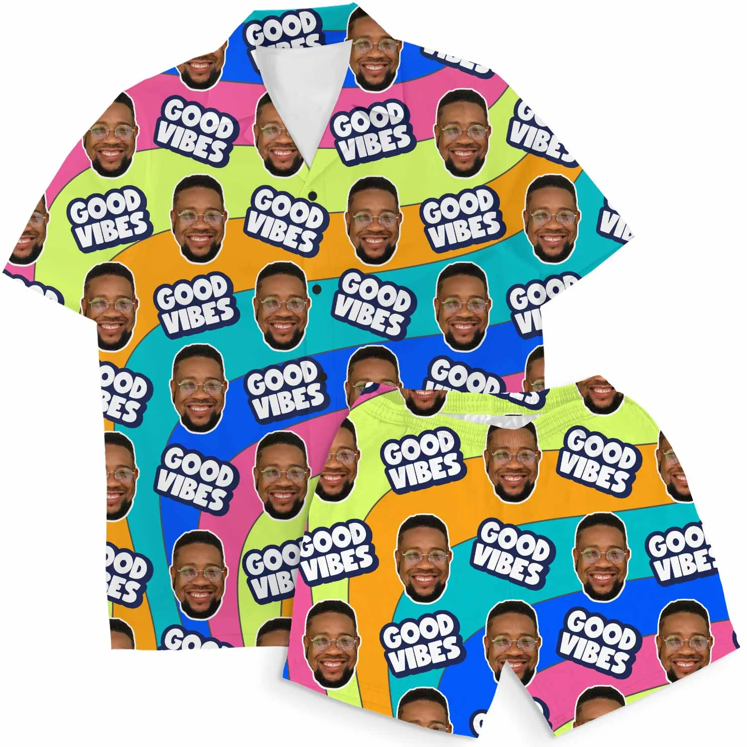 Good Vibes Personalised Hawaiian Shirt Shorts Set sold by Super Socks