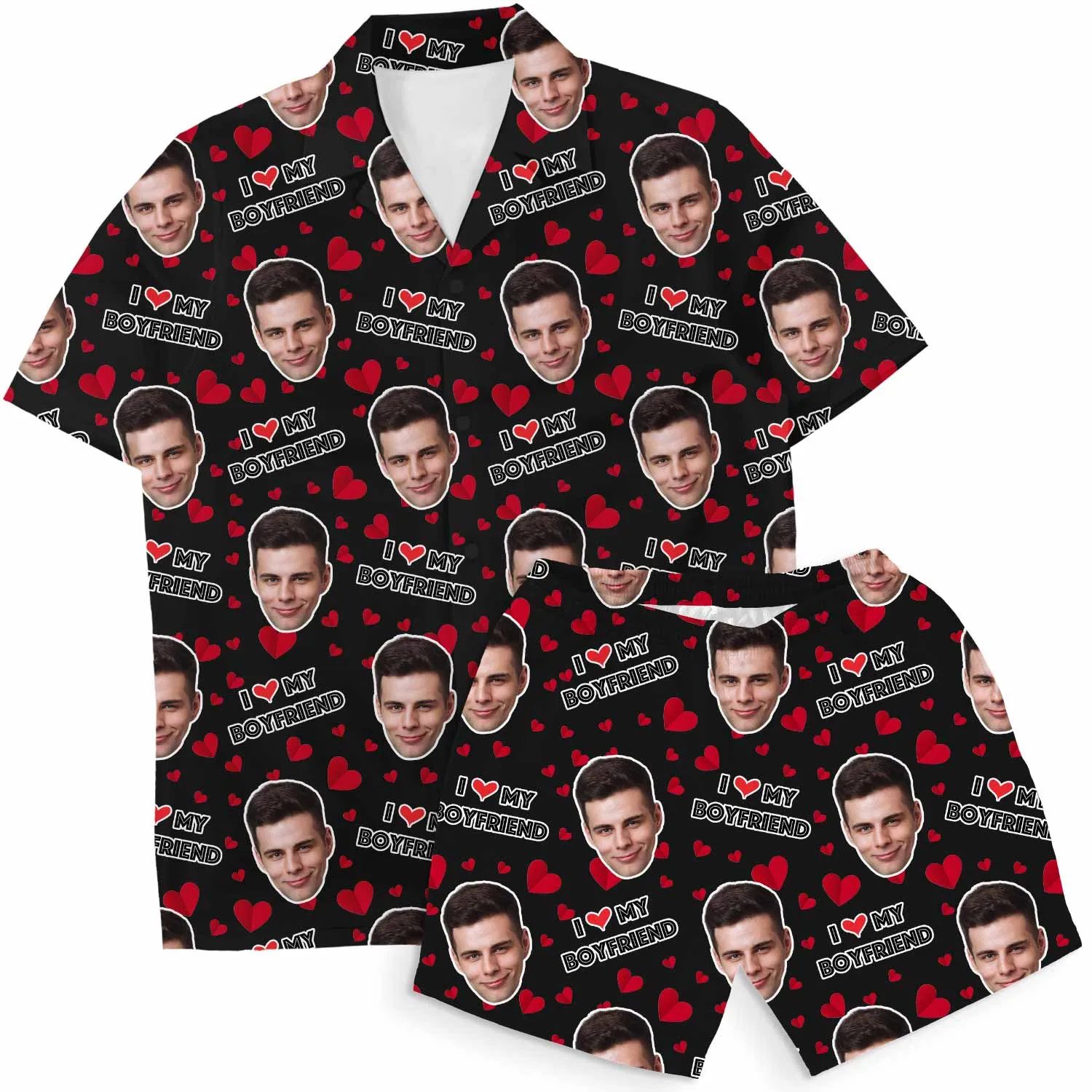 I Love My Boyfriend Personalised Hawaiian Shirt Shorts Set sold by Super Socks product image thumbnail 3