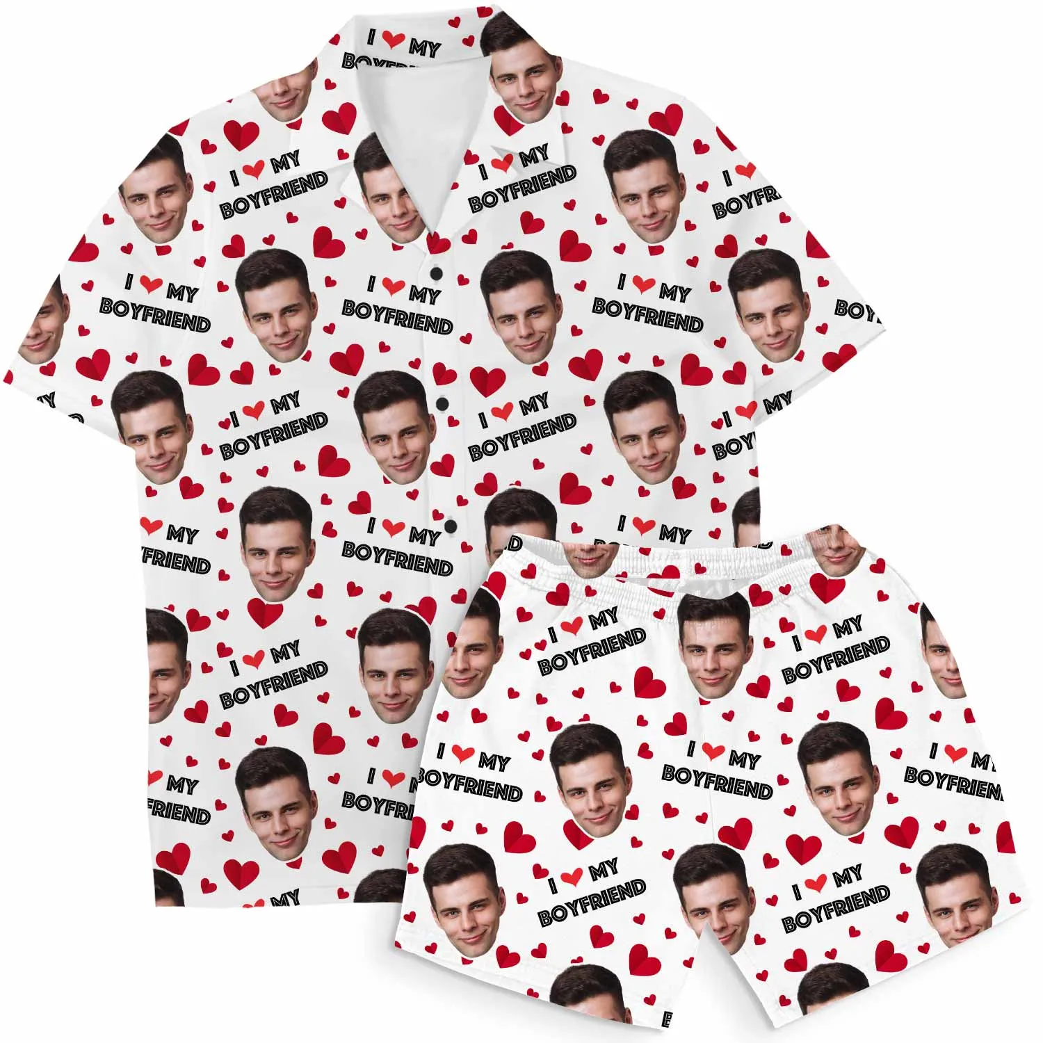 I Love My Boyfriend Personalised Hawaiian Shirt Shorts Set sold by Super Socks product image thumbnail 4