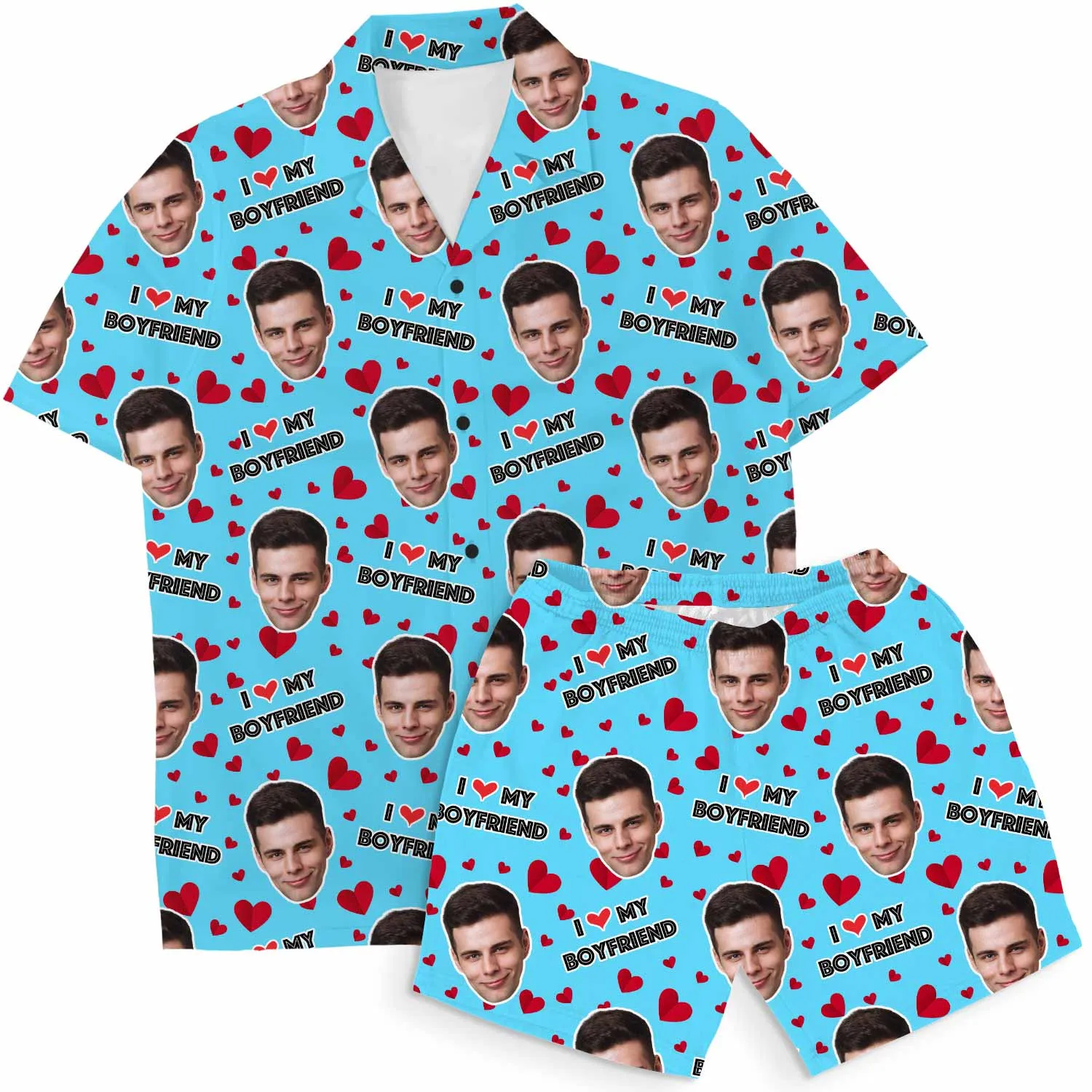 I Love My Boyfriend Personalised Hawaiian Shirt Shorts Set sold by Super Socks