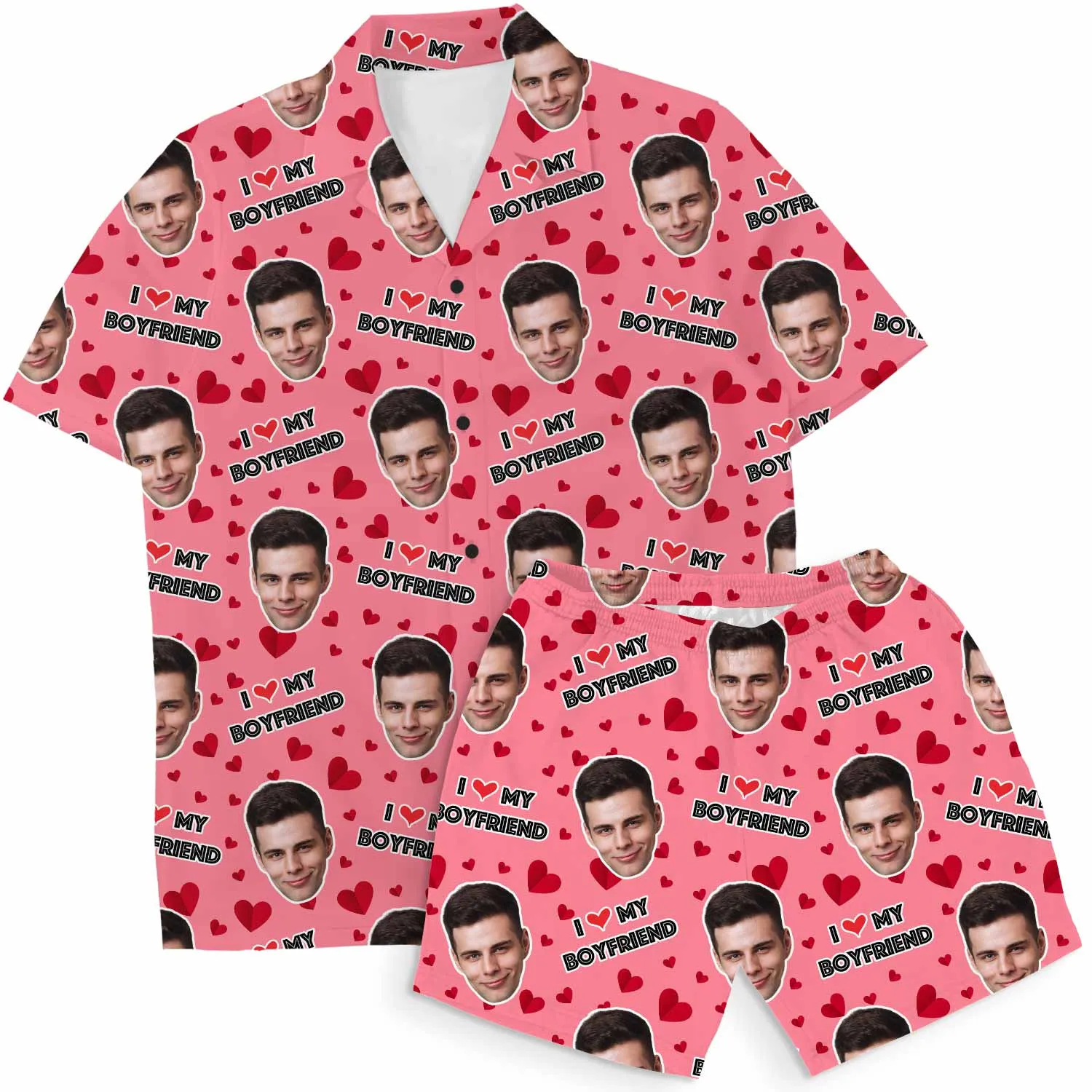 I Love My Boyfriend Personalised Hawaiian Shirt Shorts Set sold by Super Socks product image thumbnail 2