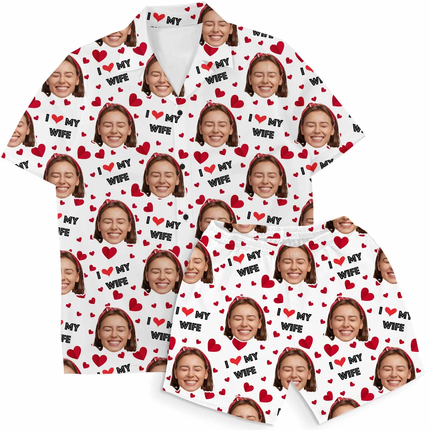 I Love My Wife Personalised Hawaiian Shirt Shorts Set sold by Super Socks product image thumbnail 4