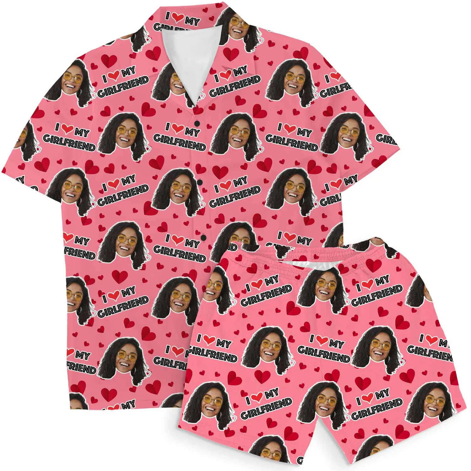 I Love My Girlfriend Personalised Hawaiian Shirt Shorts Set sold by Super Socks product image thumbnail 4
