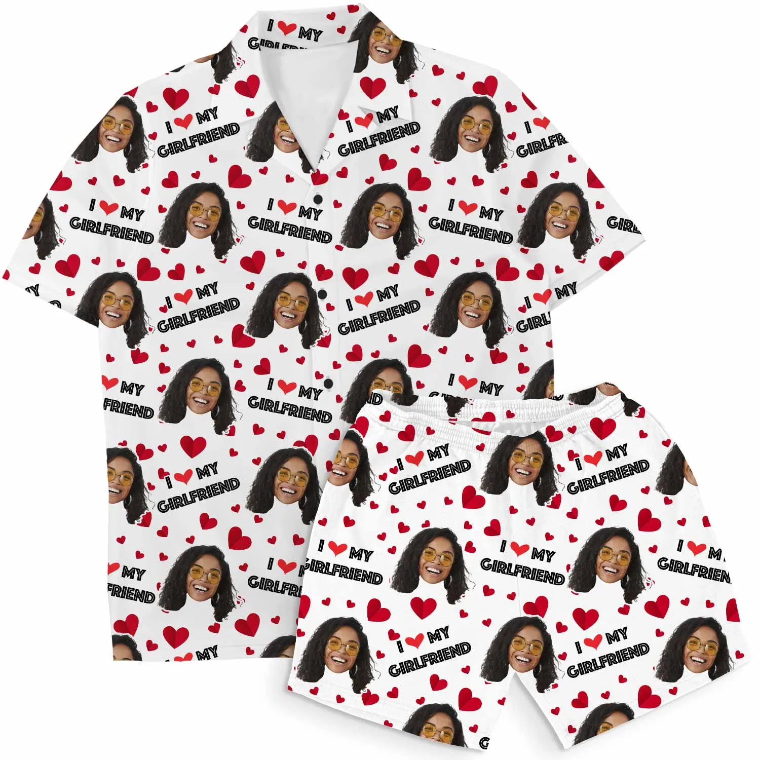 I Love My Girlfriend Personalised Hawaiian Shirt Shorts Set sold by Super Socks