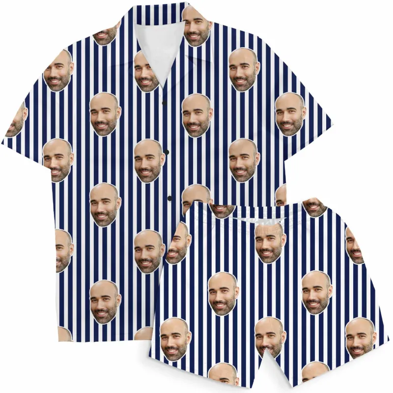 Pin Stripe Personalised Hawaiian Shirt Shorts Set sold by Super Socks