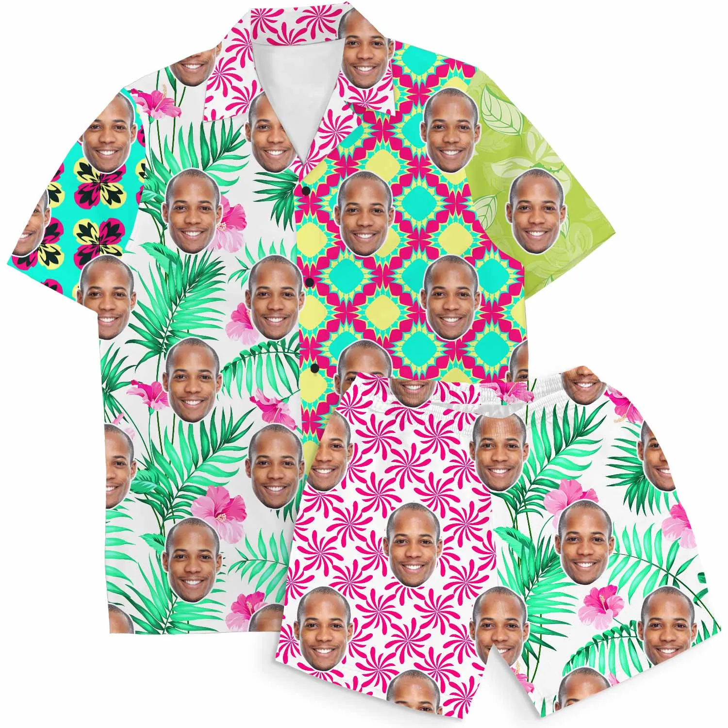 Funky Mismatch Print Personalised Hawaiian Shirt Shorts Set sold by Super Socks