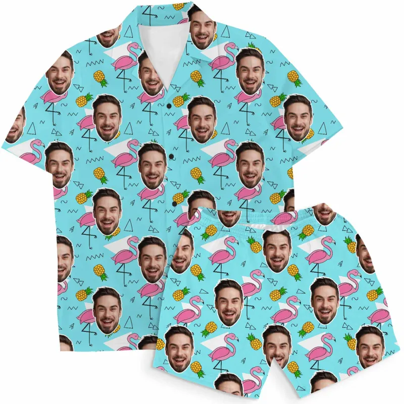 Flamingo Pineapple Personalised Hawaiian Shirt Shorts Set sold by Super Socks