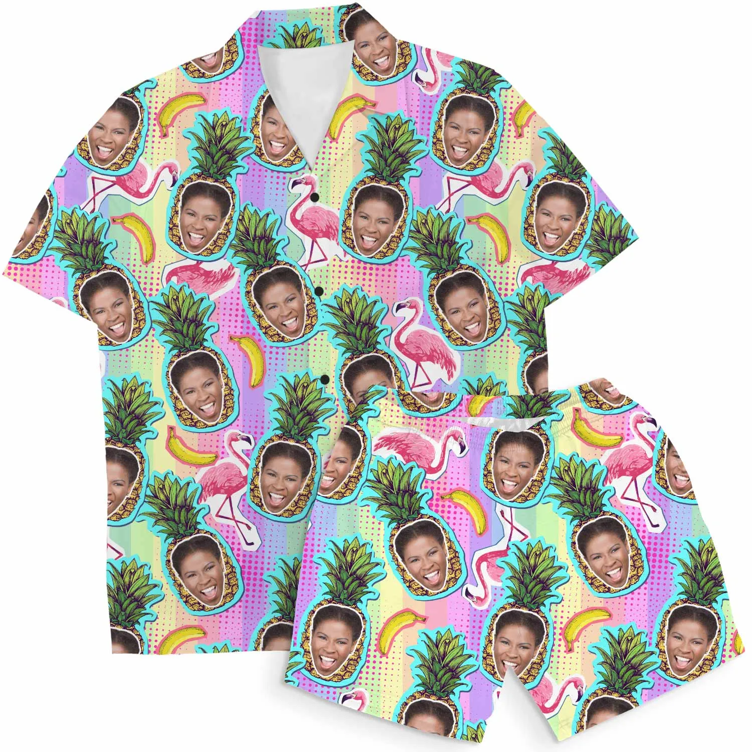 Pineapple Flamingo Personalised Hawaiian Shirt Shorts Set sold by Super Socks