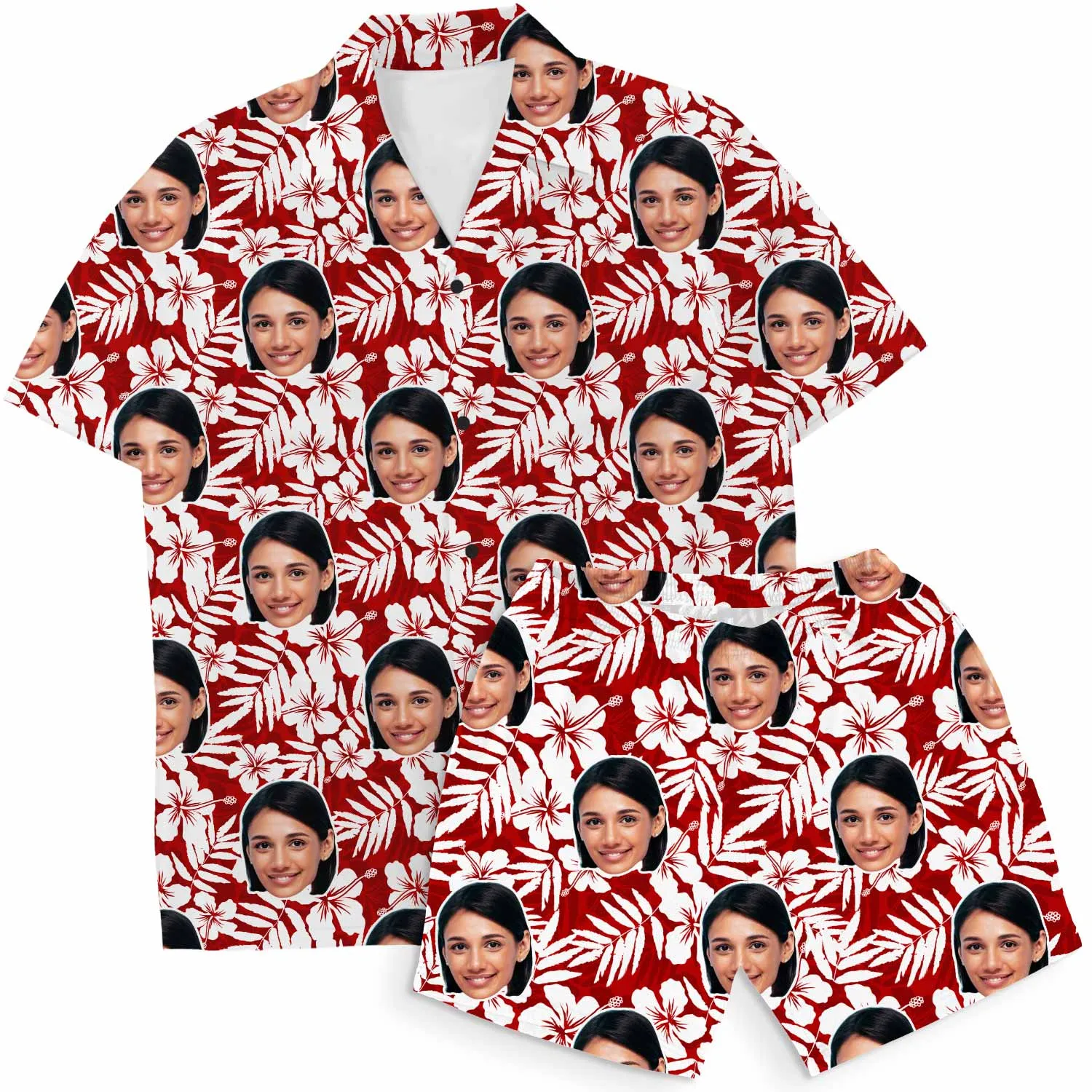 Red Floral Personalised Hawaiian Shirt Shorts Set sold by Super Socks