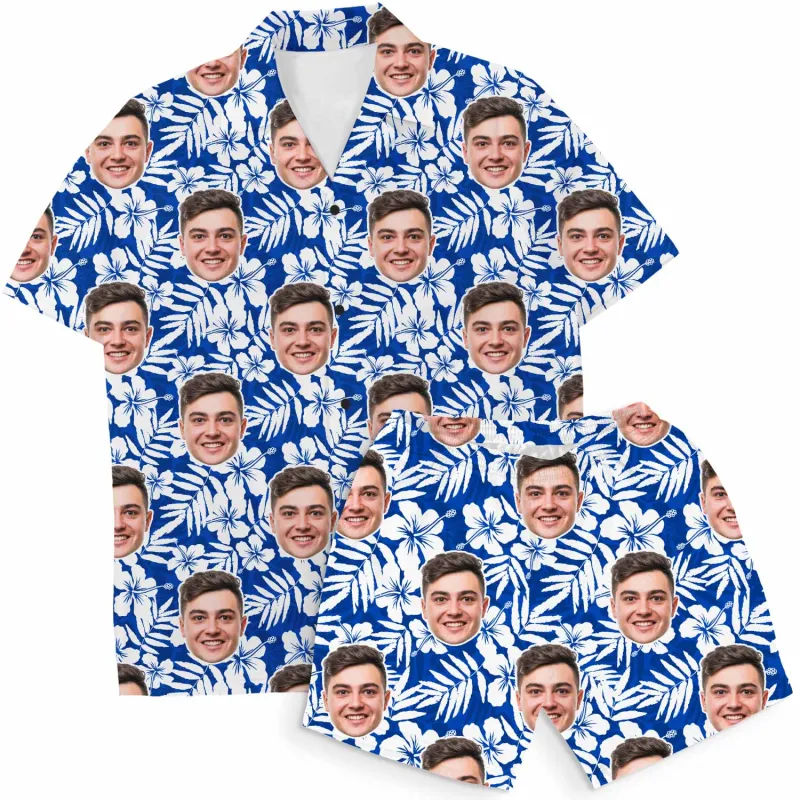 Blue Floral Personalised Hawaiian Shirt Shorts Set sold by Super Socks