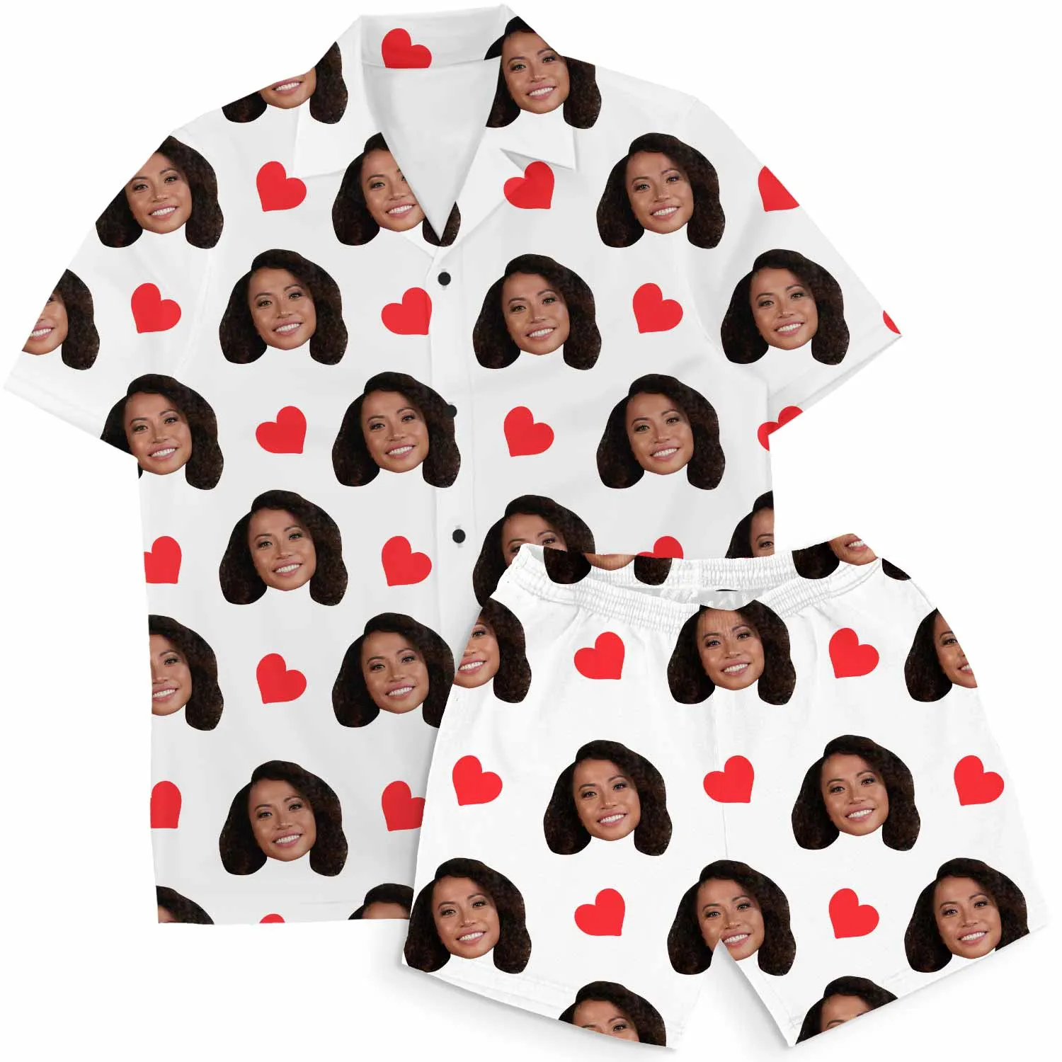 Love Hearts Personalised White Hawaiian Shirt Shorts Set sold by Super Socks