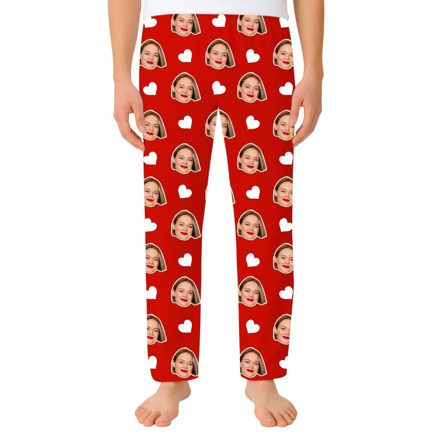 Men's White Hearts Personalised PJ Bottoms sold by Super Socks