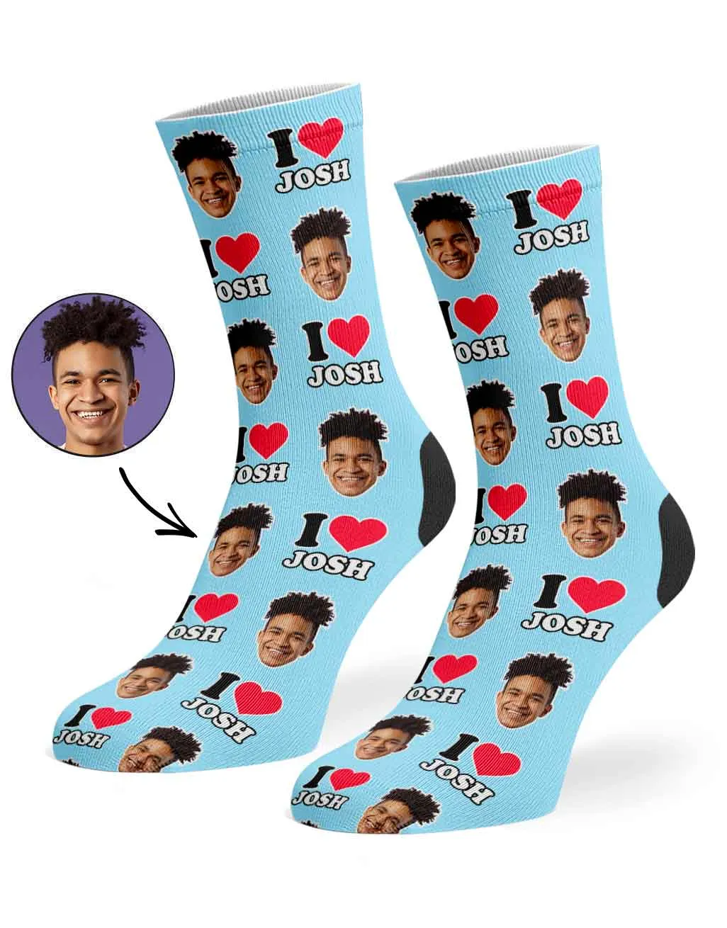 I Heart Name Socks Personalised With Your Face sold by Super Socks product image thumbnail 2