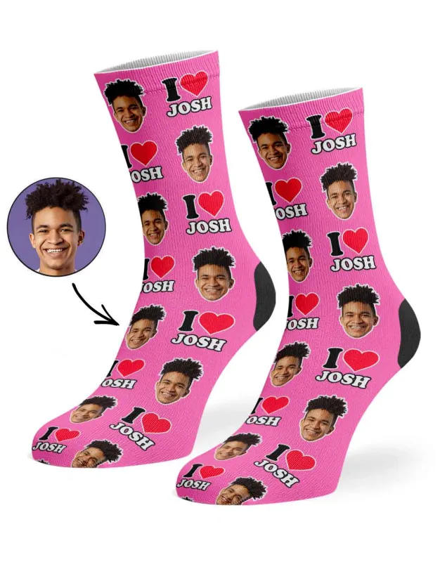 I Heart Name Socks Personalised With Your Face sold by Super Socks