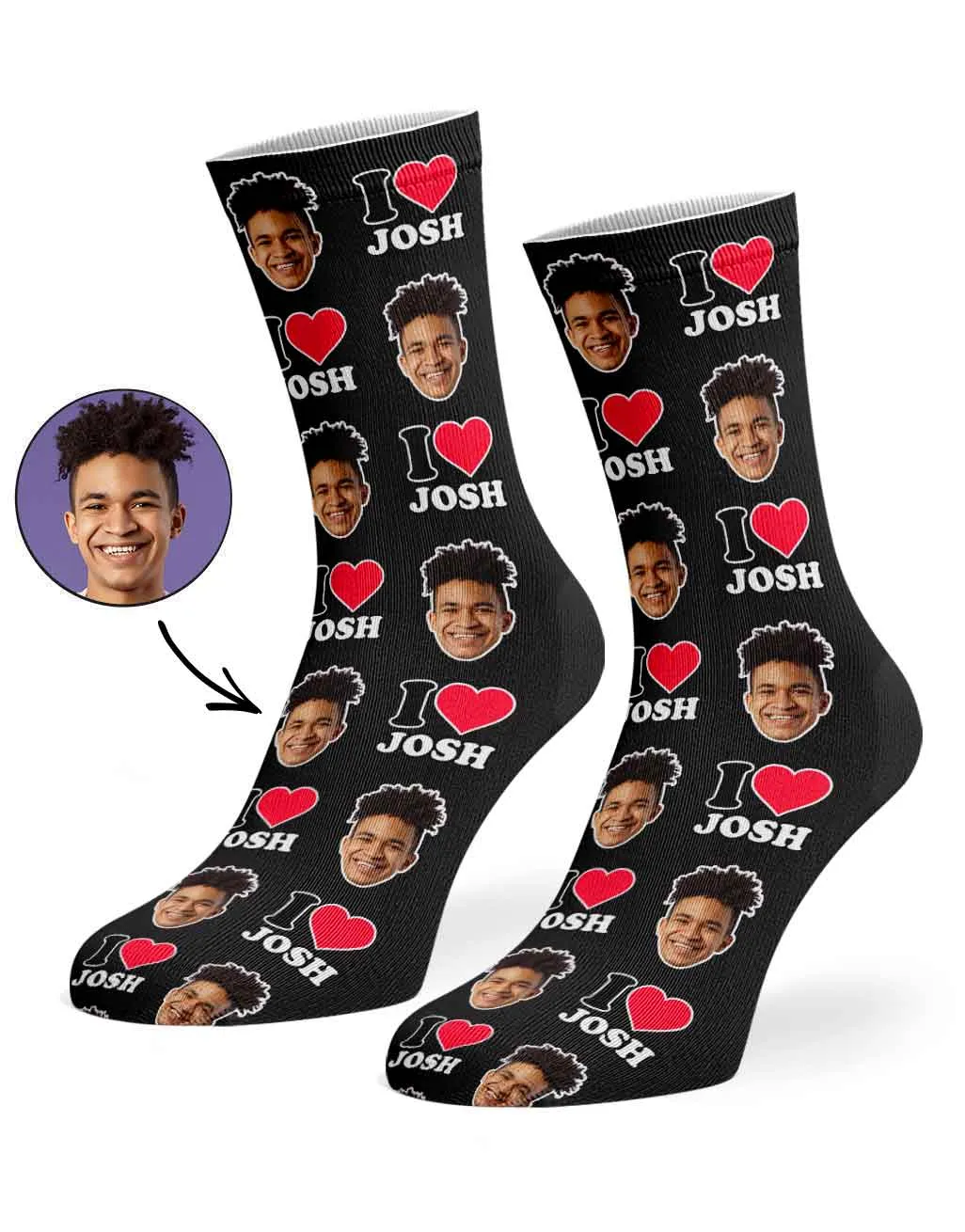 I Heart Name Socks Personalised With Your Face sold by Super Socks product image thumbnail 4