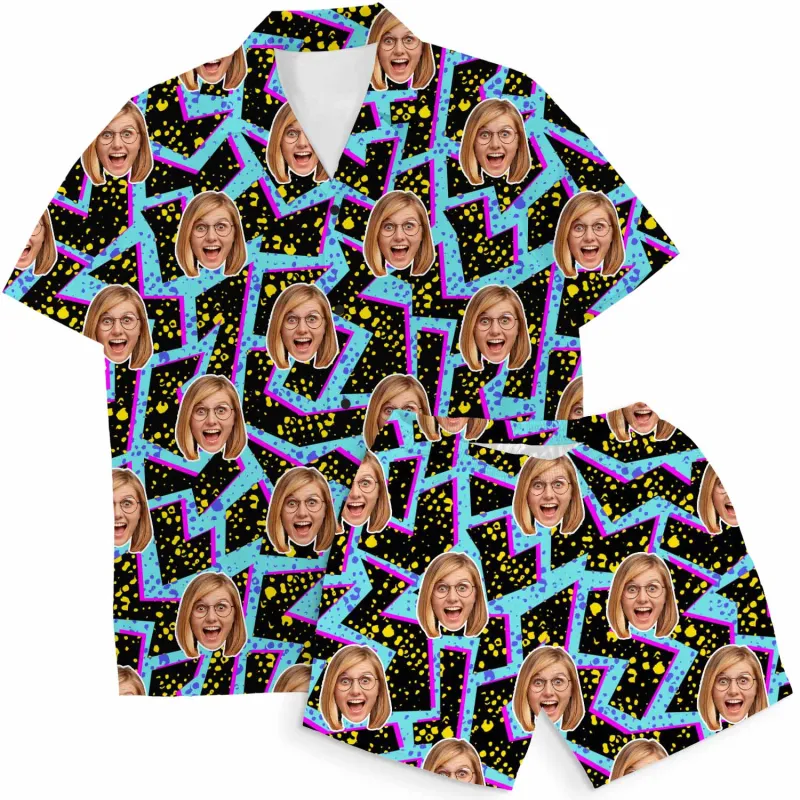 ZigZag Retro Personalised Hawaiian Shirt Shorts Set sold by Super Socks