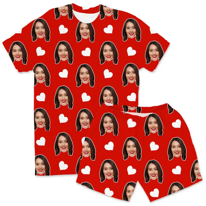 Men's White Hearts Personalised PJs - Shorts Set sold by Super Socks