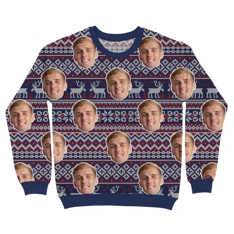 Your Face Navy Nordic Personalised Christmas Jumper made by Super Socks