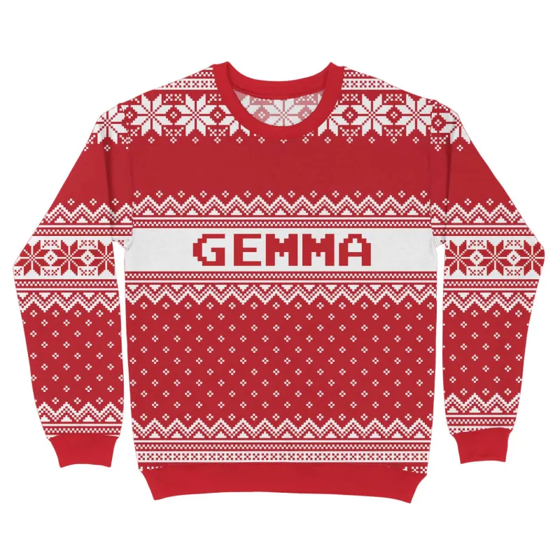 Your Name Red Personalised Christmas Jumper sold by Super Socks