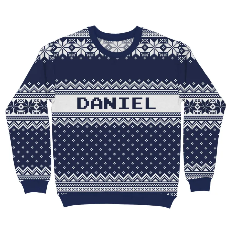 Your Name Navy Personalised Christmas Jumper made by Super Socks