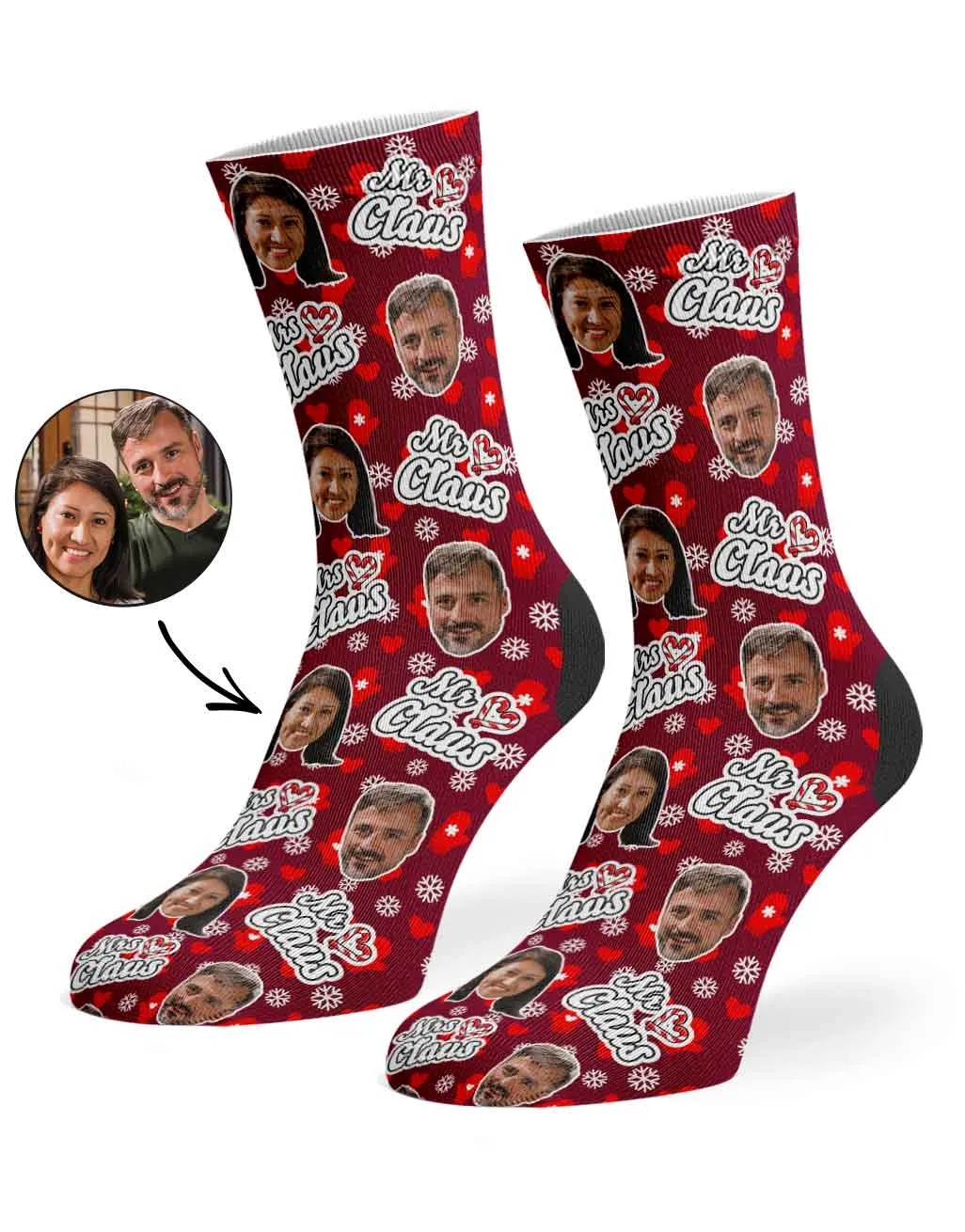 Mr & Mrs Claus Personalised Face Socks sold by Super Socks