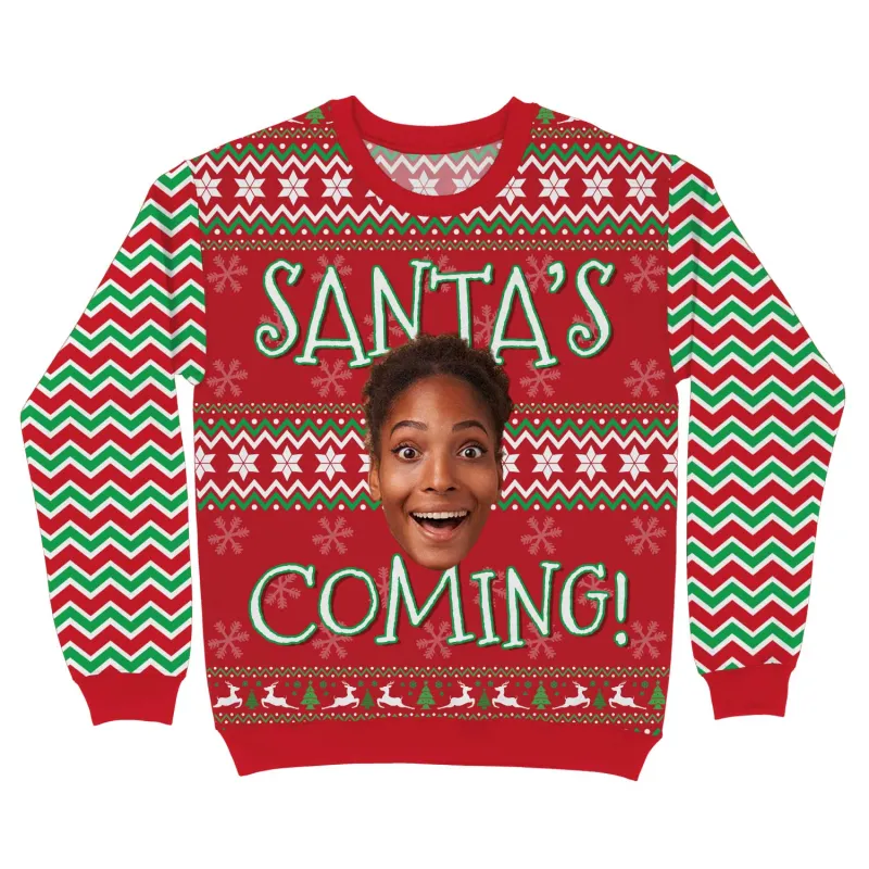 Santa's Coming! Personalised Christmas Jumper sold by Super Socks