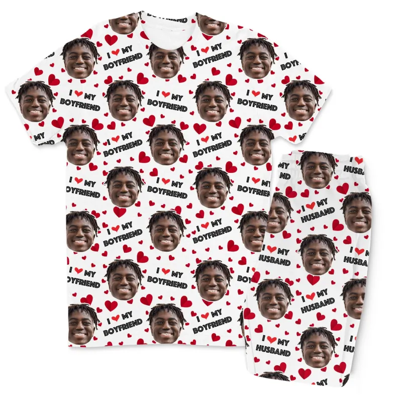 Men's I Love My Boyfriend Pyjamas - Trouser Set sold by Super Socks